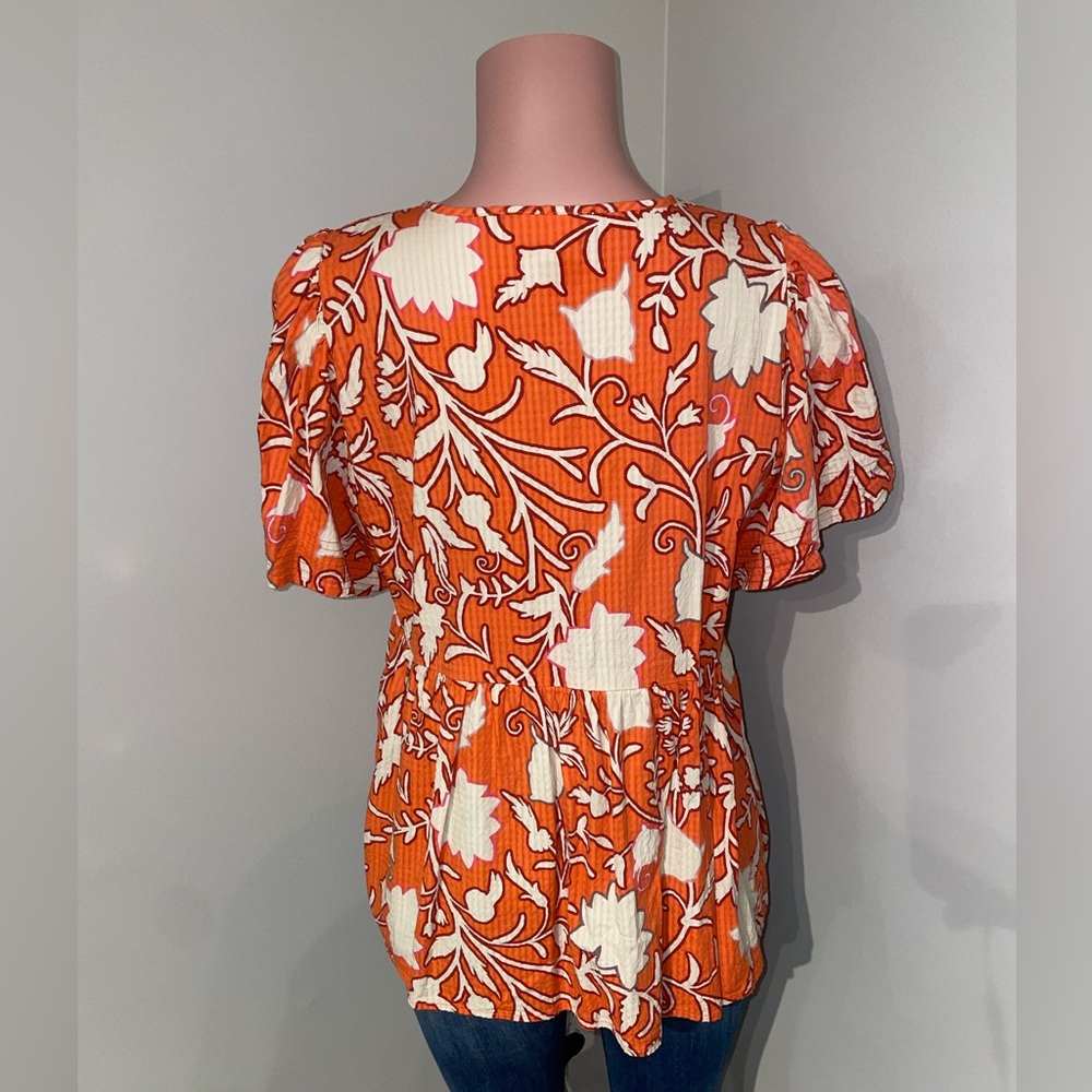 Knox Rose Flutter Sleeve Boho Top Women Large Orange Peasant Hippie Cottage - Picture 2 of 5